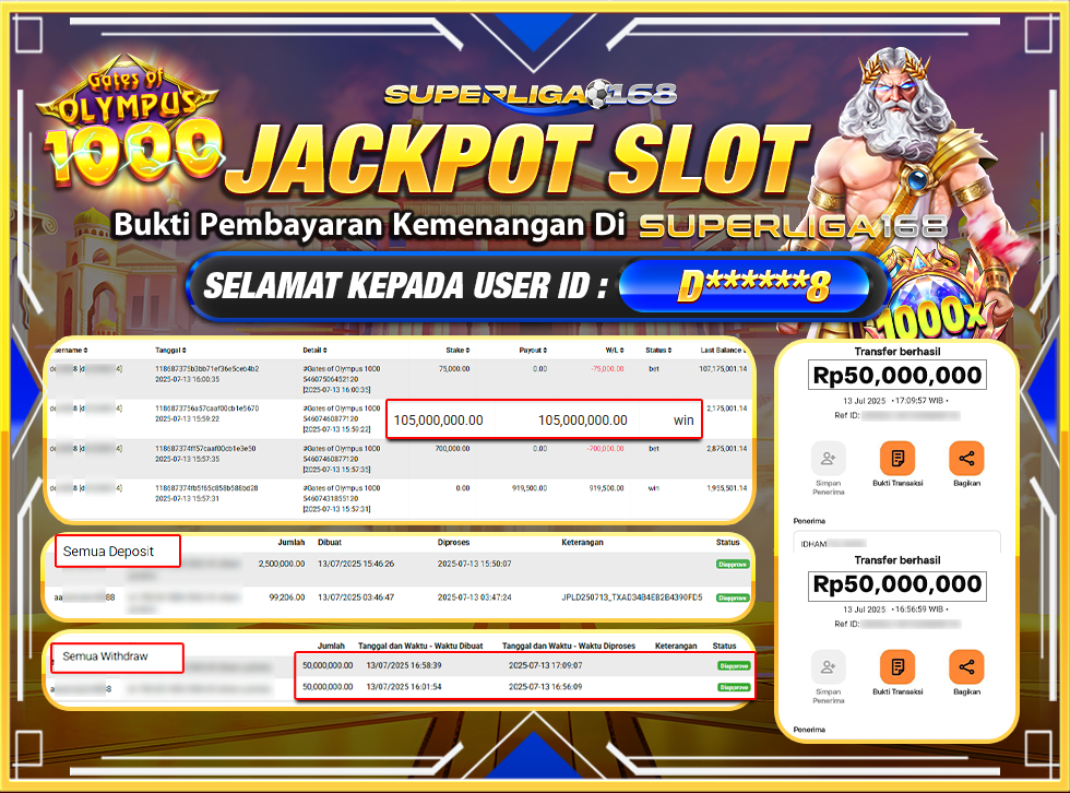 SUPERLIGA168 JACKPOT GATES OF OLYMPUS 1000 Rp.100,000,000-LUNASSS